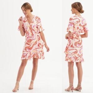 Marie Oliver XL Ryan Silk Wrap Dress Dizzy Peche Mini